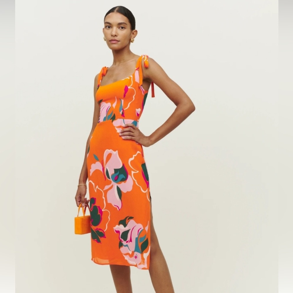 Reformation Orange Floral Midi Dress